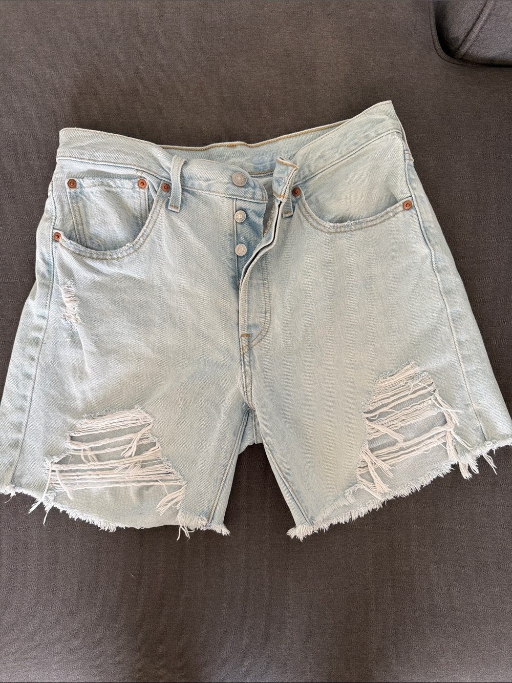Levi's Light Blue Distressed High-Rise Denim Shorts